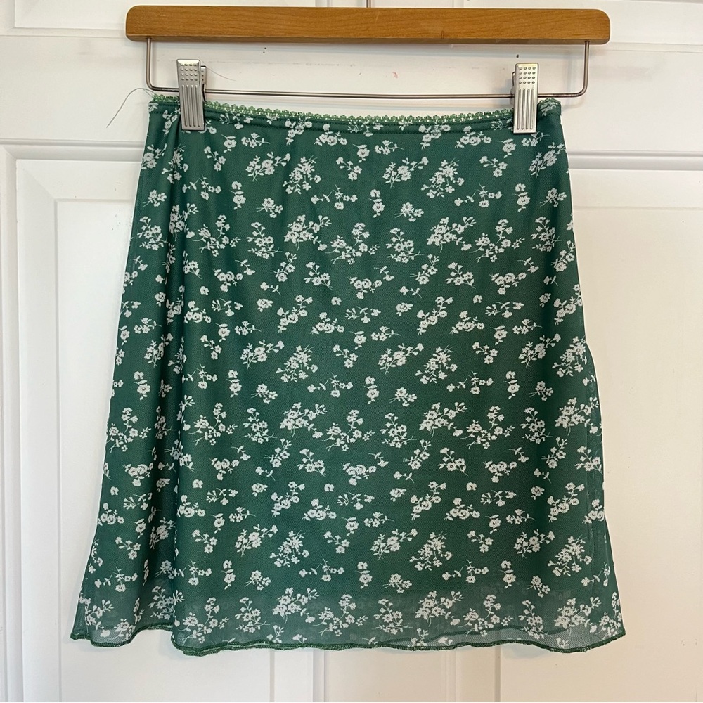 Princess Polly Green Floral A-Line Skirt